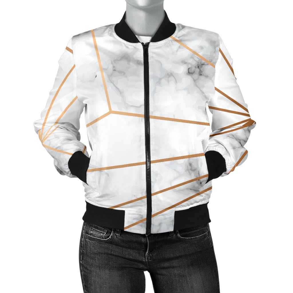 Gold Geometric Line Marble Women Casual Bomber Jacket