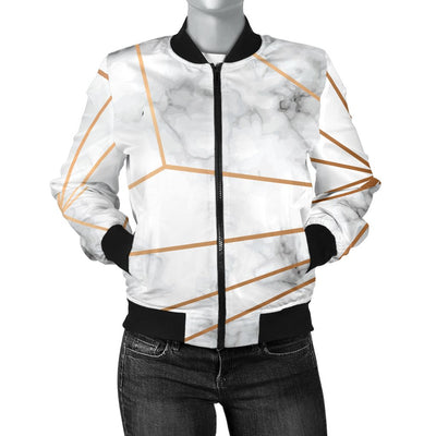 Gold Geometric Line Marble Women Casual Bomber Jacket