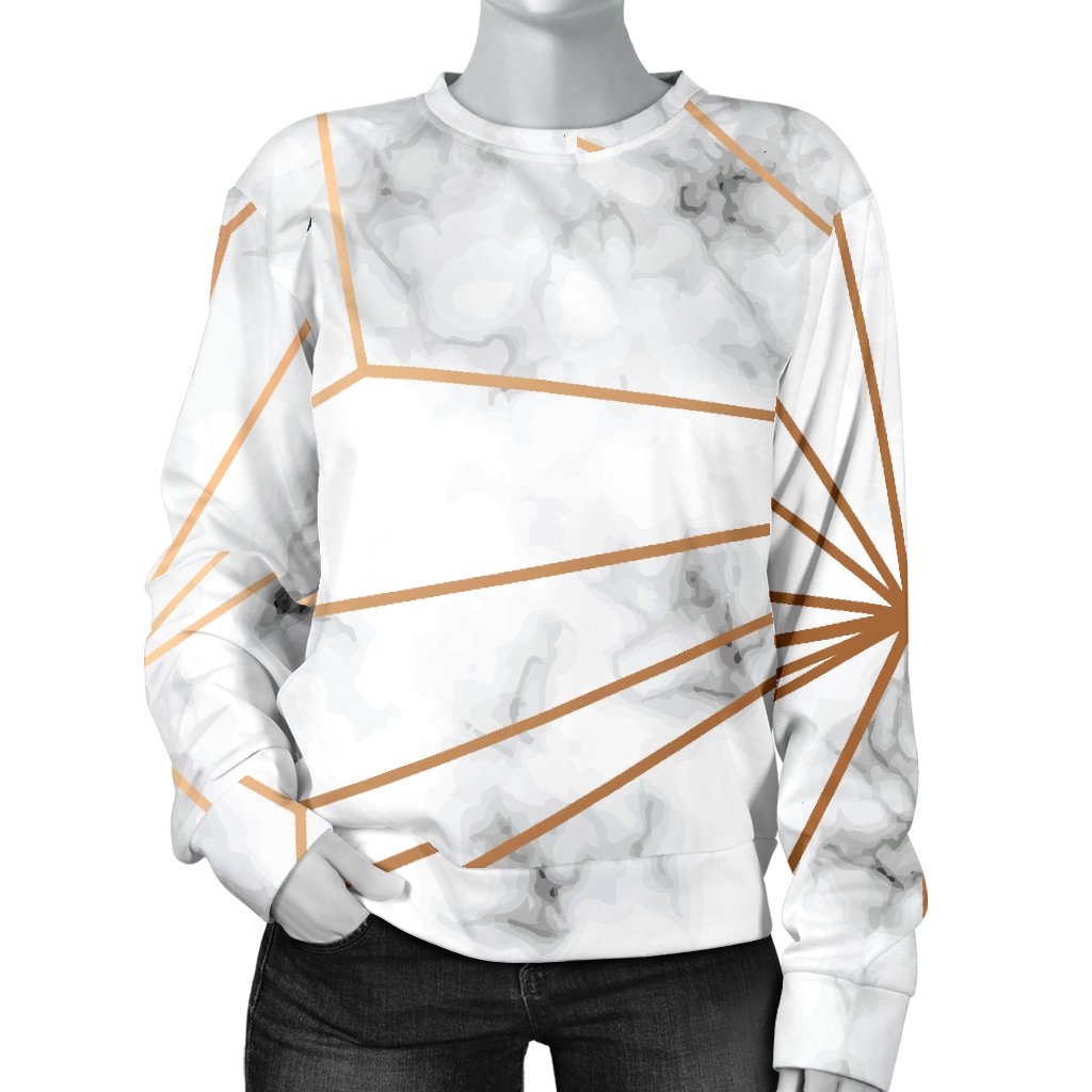 Gold Geometric Line Marble Women Crewneck Sweatshirt