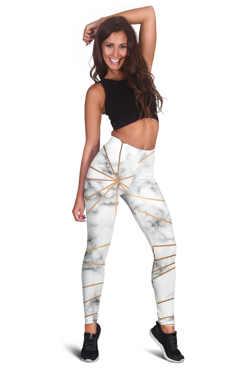 Gold Geometric Line Marble Women Leggings