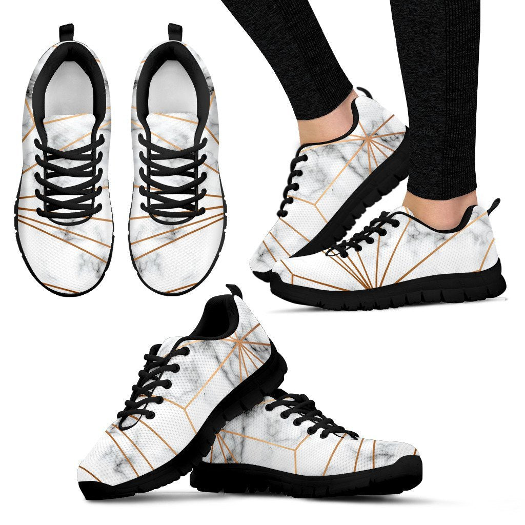 Gold Geometric Line Marble Women Sneakers