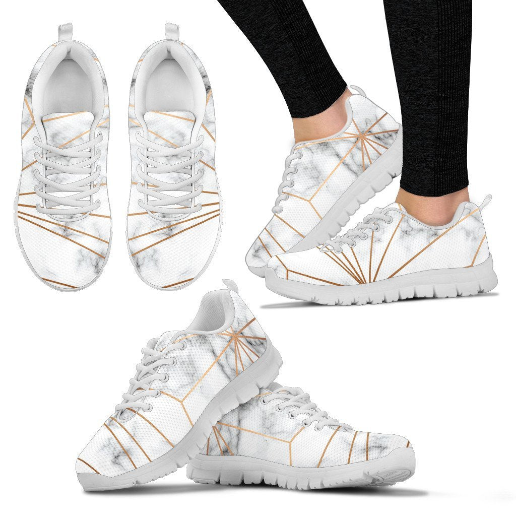 Gold Geometric Line Marble Women Sneakers