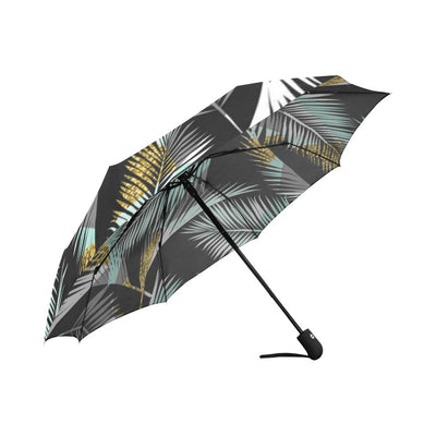 Gold Glitter Cyan Tropical Palm Automatic Foldable Umbrella