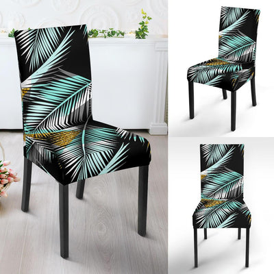 Gold Glitter Cyan Tropical Palm Leaves Dining Chair Slipcover-JORJUNE.COM