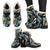 Gold Glitter Cyan Tropical Palm Leaves Faux Fur Leather Boots