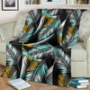 Gold Glitter Cyan Tropical Palm Leaves Fleece Blanket