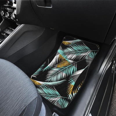 Gold Glitter Cyan Tropical Palm Leaves Front and Back Car Floor Mats