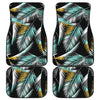 Gold Glitter Cyan Tropical Palm Leaves Front and Back Car Floor Mats