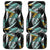 Gold Glitter Cyan Tropical Palm Leaves Front and Back Car Floor Mats