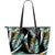 Gold Glitter Cyan Tropical Palm Leaves Large Leather Tote Bag