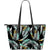 Gold Glitter Cyan Tropical Palm Leaves Large Leather Tote Bag