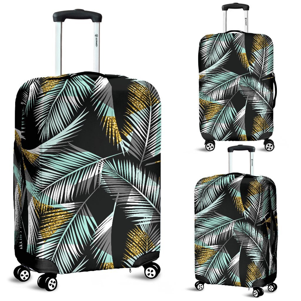 Gold Glitter Cyan Tropical Palm Leaves Luggage Protective Cover