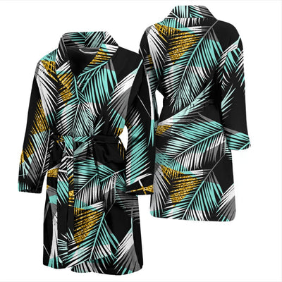 Gold Glitter Cyan Tropical Palm Leaves Men Bath Robe