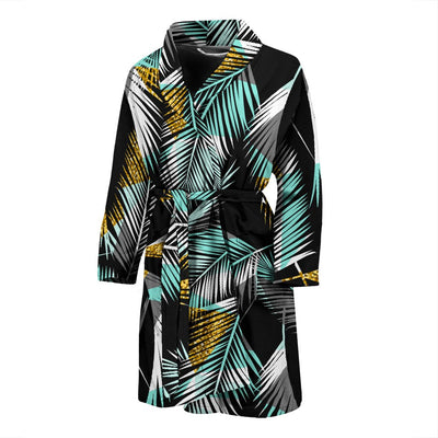 Gold Glitter Cyan Tropical Palm Leaves Men Bath Robe