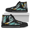 Gold Glitter Cyan Tropical Palm Leaves Men High Top Shoes