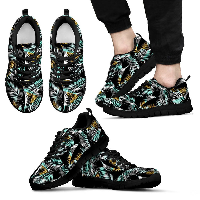 Gold Glitter Cyan Tropical Palm Leaves Men Sneakers