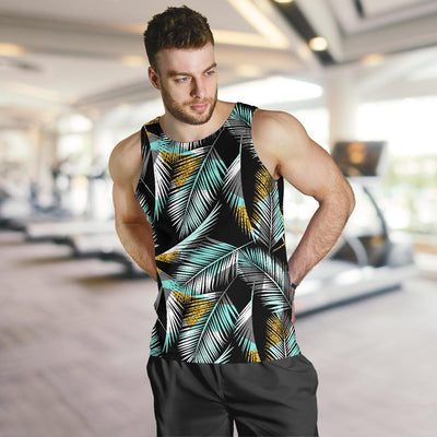 Gold Glitter Cyan Tropical Palm Leaves Men Tank Top