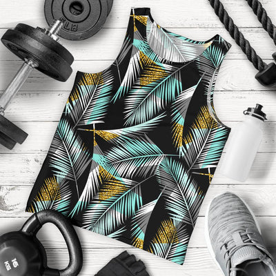 Gold Glitter Cyan Tropical Palm Leaves Men Tank Top