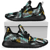 Gold Glitter Cyan Tropical Palm Leaves Mesh Knit Sneakers Shoes