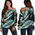 Gold Glitter Cyan Tropical Palm Leaves Off Shoulder Sweatshirt