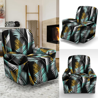 Gold Glitter Cyan Tropical Palm Leaves Recliner Slipcover-JORJUNE.COM