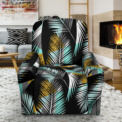 Gold Glitter Cyan Tropical Palm Leaves Recliner Slipcover-JORJUNE.COM