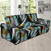 Gold Glitter Cyan Tropical Palm Leaves Sofa Slipcover-JORJUNE.COM