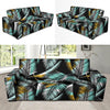 Gold Glitter Cyan Tropical Palm Leaves Sofa Slipcover-JORJUNE.COM