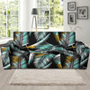 Gold Glitter Cyan Tropical Palm Leaves Sofa Slipcover-JORJUNE.COM