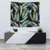 Gold Glitter Cyan Tropical Palm Leaves Wall Tapestry