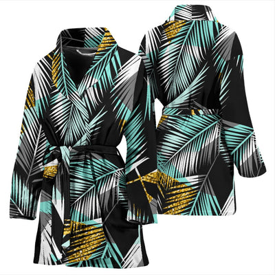 Gold Glitter Cyan Tropical Palm Leaves Women Bath Robe