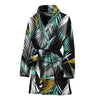 Gold Glitter Cyan Tropical Palm Leaves Women Bath Robe