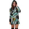 Gold Glitter Cyan Tropical Palm Leaves Women Hoodie Dress