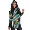 Gold Glitter Cyan Tropical Palm Leaves Women Hoodie Dress