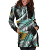 Gold Glitter Cyan Tropical Palm Leaves Women Hoodie Dress