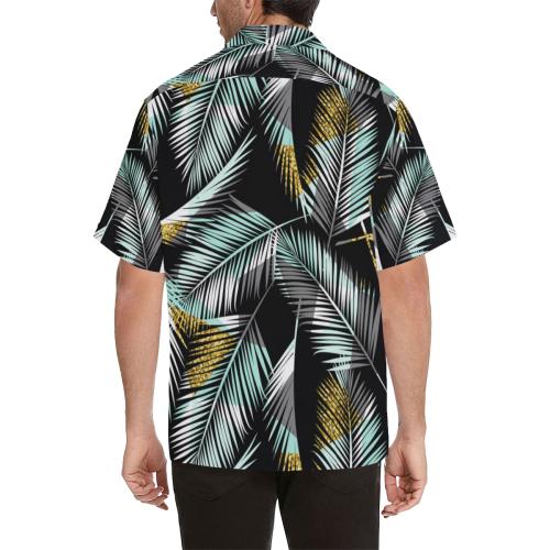 Gold Glitter Cyan Tropical Palm Men Hawaiian Shirt