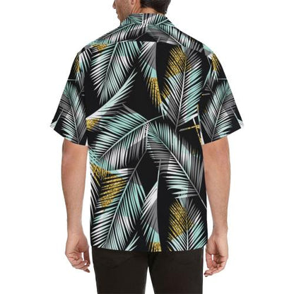 Gold Glitter Cyan Tropical Palm Men Hawaiian Shirt