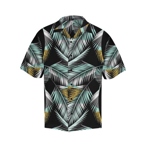 Gold Glitter Cyan Tropical Palm Men Hawaiian Shirt