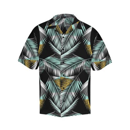 Gold Glitter Cyan Tropical Palm Men Hawaiian Shirt
