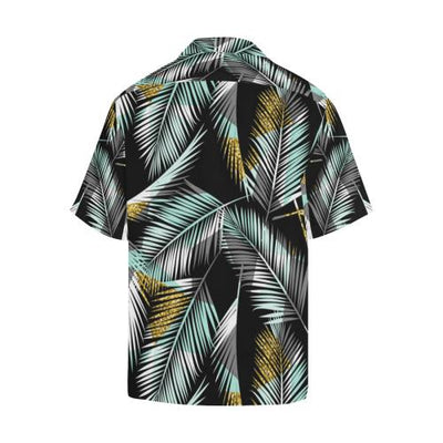 Gold Glitter Cyan Tropical Palm Men Hawaiian Shirt