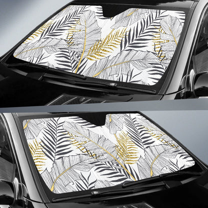 Gold Glitter Tropical Palm Leaves Car Sun Shade-JorJune