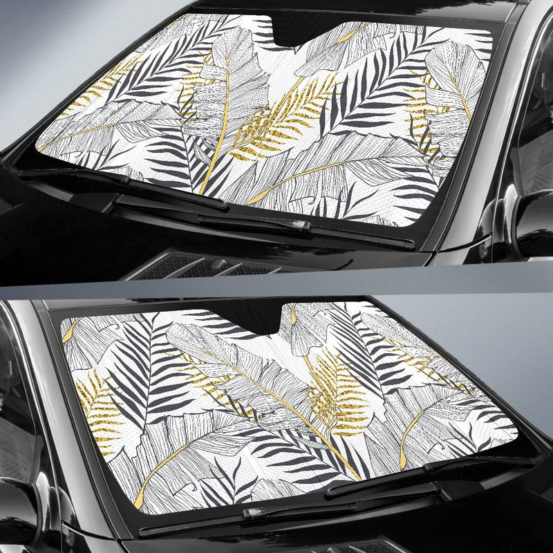 Gold Glitter Tropical Palm Leaves Car Sun Shade-JorJune