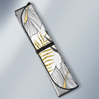 Gold Glitter Tropical Palm Leaves Car Sun Shade-JorJune