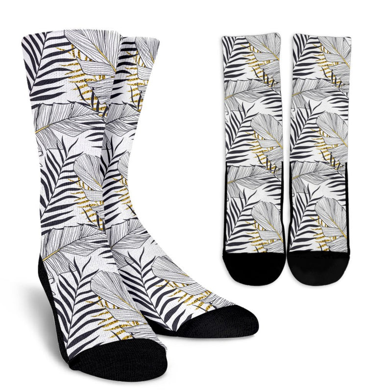 Gold Glitter Tropical Palm Leaves Crew Socks