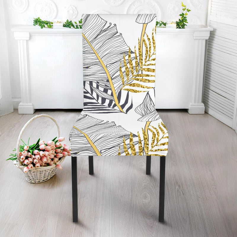 Gold Glitter Tropical Palm Leaves Dining Chair Slipcover-JORJUNE.COM