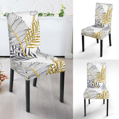 Gold Glitter Tropical Palm Leaves Dining Chair Slipcover-JORJUNE.COM