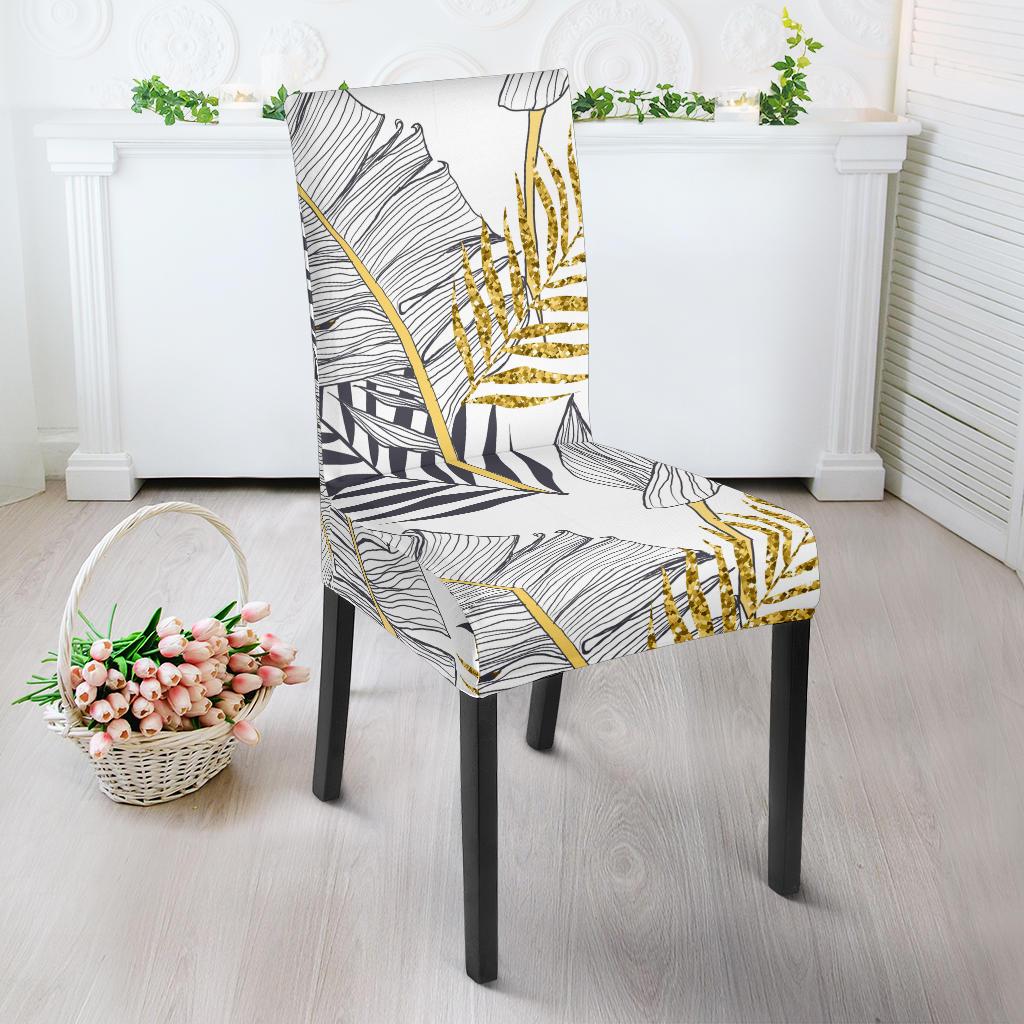 Gold Glitter Tropical Palm Leaves Dining Chair Slipcover-JORJUNE.COM