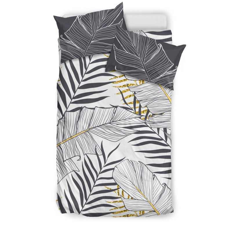 Gold Glitter Tropical Palm Leaves Duvet Cover Bedding Set