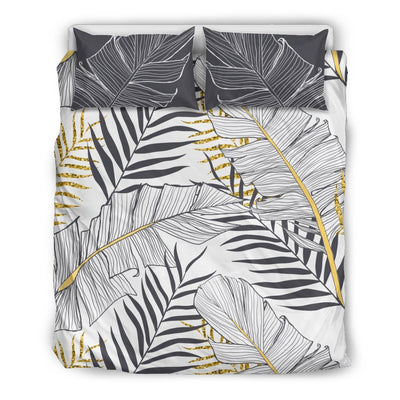 Gold Glitter Tropical Palm Leaves Duvet Cover Bedding Set