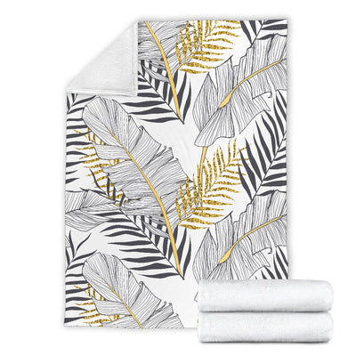 Gold Glitter Tropical Palm Leaves Fleece Blanket